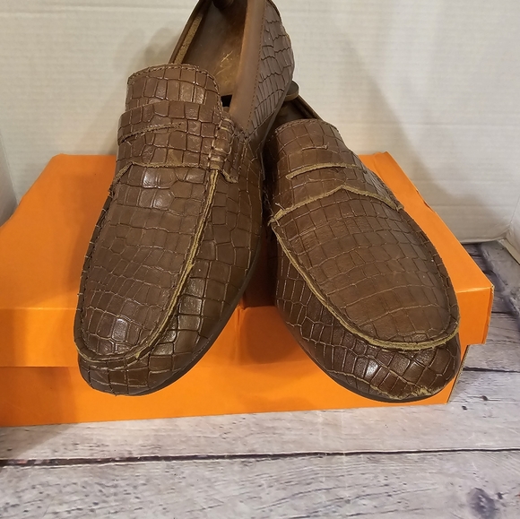 BORN MEN'S DRIVING PENNY LOAFER HAND CRAFTED LEATHER CROC PRINT SIZE 10.5 - Picture 3 of 8